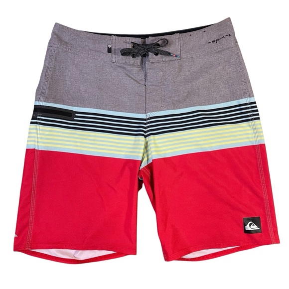 Quiksilver Red and Gray Board Shorts with Striking Design - Picture 1 of 8